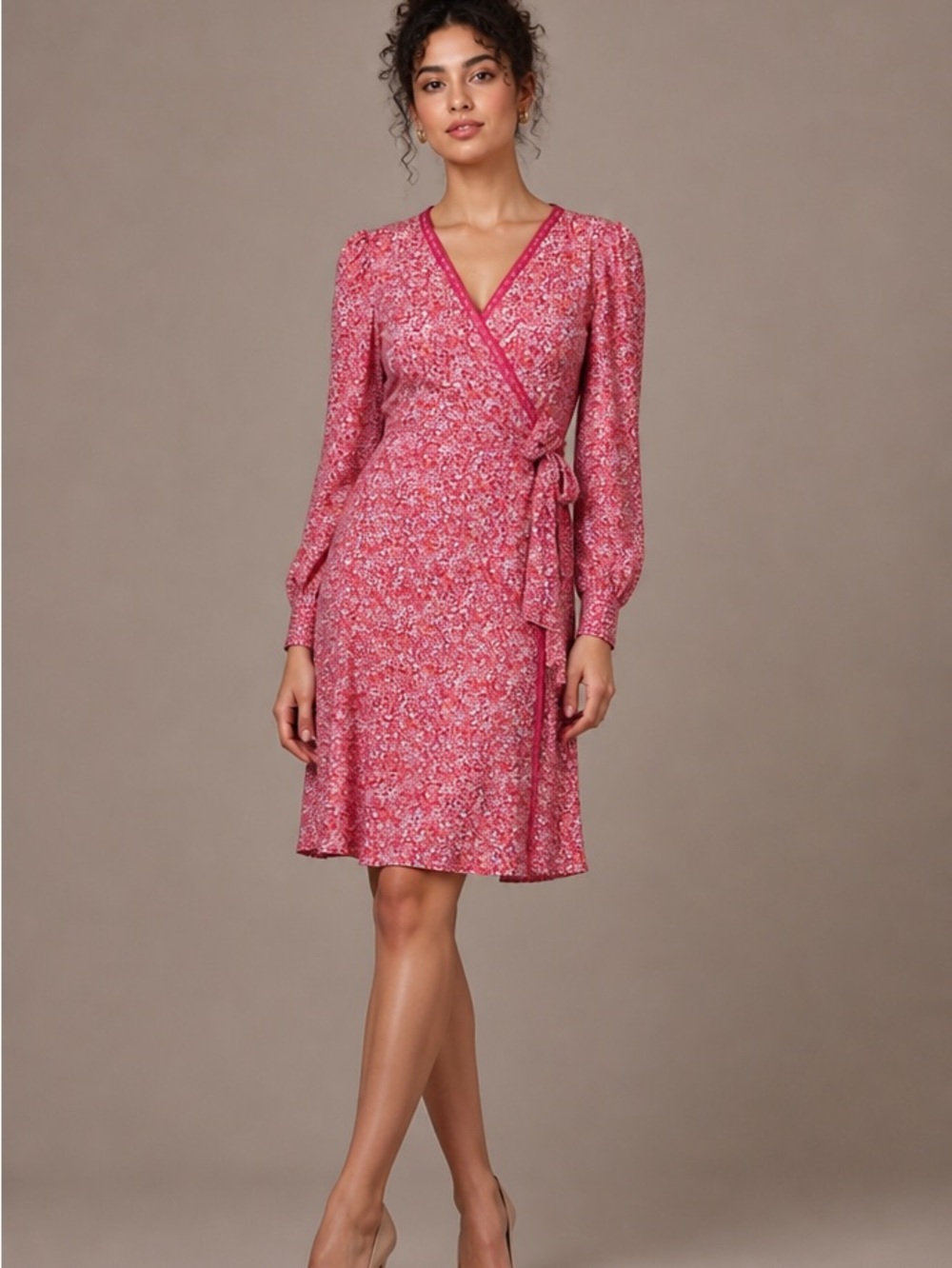 Max Studio Pink and Red Floral Knit Dress